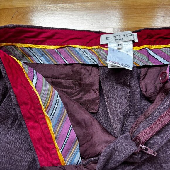 ETRO Women's Burgundy Linen Straight-Leg Pants – IT 42 - Picture 8 of 11